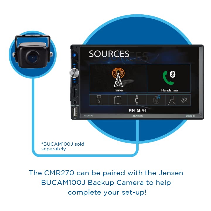 Jensen CMR270 7-inch LED Digital Media Touch Screen Double DIN Car Stereo | Push to Talk Assistant | Backup Camera Input | Bluetooth | USB Fast Charging | microSD | No CD/DVD