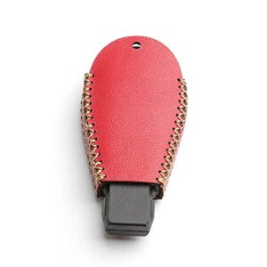 WFMJ Leather for Dodge Ram Charger Durango Grand Caravan Journey Challenger Remote 3 Buttons Key Case Holder Cover Fob Chain (Red)