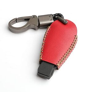 WFMJ Leather for Dodge Ram Charger Durango Grand Caravan Journey Challenger Remote 3 Buttons Key Case Holder Cover Fob Chain (Red)