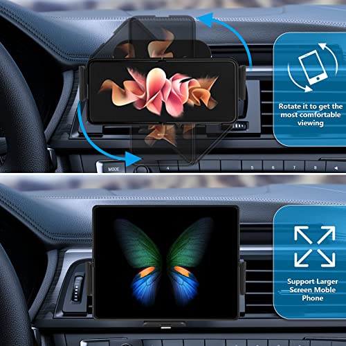 LAMJAD Wireless Car Charger Mount for Galaxy Z Fold 4/3 car Mount/Accessories,[Dual Coils] 15W Fast Charging Phone Holder for Galaxy Z Fold 4/3/2/S22 Ultra, iPhone 14/13/12