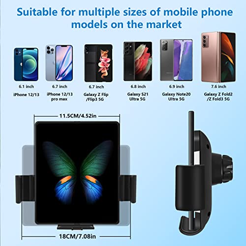 LAMJAD Wireless Car Charger Mount for Galaxy Z Fold 4/3 car Mount/Accessories,[Dual Coils] 15W Fast Charging Phone Holder for Galaxy Z Fold 4/3/2/S22 Ultra, iPhone 14/13/12