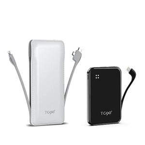 tg90° 2 pack 10000mah and 4500mah portable battery pack charger with built in cable