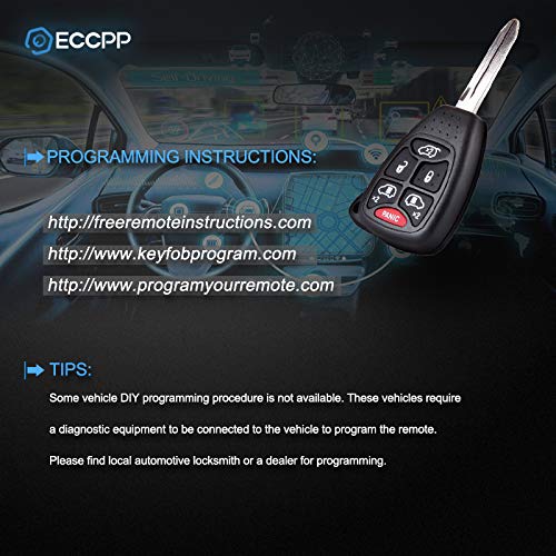 ECCPP Uncut 315MHz for Chrysler Keyless Entry Remote for Dodge Key Fob 04 05 06 07 Replacement for Chrysler Town & Country/for Dodge Grand Caravan/for Dodge Caravan key fob M3N5WY72XX (Pack of 2)