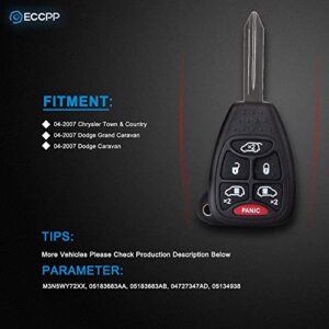 ECCPP Uncut 315MHz for Chrysler Keyless Entry Remote for Dodge Key Fob 04 05 06 07 Replacement for Chrysler Town & Country/for Dodge Grand Caravan/for Dodge Caravan key fob M3N5WY72XX (Pack of 2)