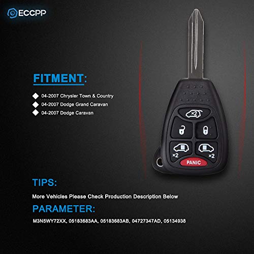 ECCPP Uncut 315MHz for Chrysler Keyless Entry Remote for Dodge Key Fob 04 05 06 07 Replacement for Chrysler Town & Country/for Dodge Grand Caravan/for Dodge Caravan key fob M3N5WY72XX (Pack of 2)