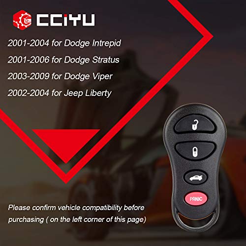 cciyu X 1 Flip Key Fob 4 Buttons Replacement for 01-09 for Jeep for Liberty for Dodge for Intrepid for Stratus for Viper for Chrysler LHS 300M Concorde Sebring Series with GQ43VT17T