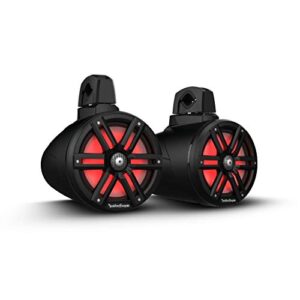 rockford fosgate m2wl-8b color optix multicolor led lighted 8″ 2-way marine wake tower cans & speakers 250 watts rms / 1000 watts peak with stainless & sport grilles, mounting hardware – black (pair)