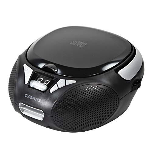 Craig CD6925 Portable Top-Loading Stereo CD Boombox with AM/FM Stereo Radio in Black | LED Display | Programmable CD Player | CD-R/CD-W Compatible | AUX Port Supported |