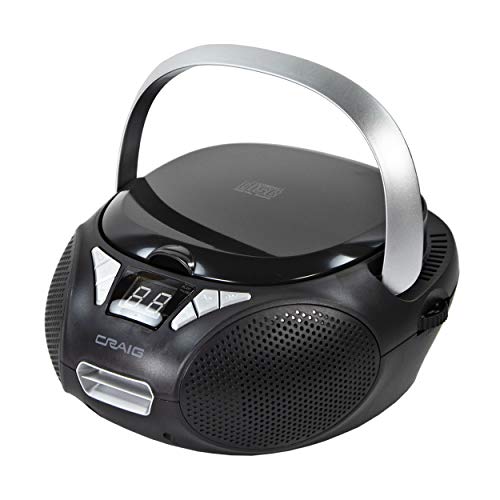 Craig CD6925 Portable Top-Loading Stereo CD Boombox with AM/FM Stereo Radio in Black | LED Display | Programmable CD Player | CD-R/CD-W Compatible | AUX Port Supported |