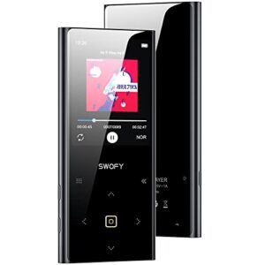 32gb mp3 player with bluetooth 5.0, swofy portable digital lossless hifi audio music player with hd speaker, 2.4 in curved screen, fm radio, voice recording, ideal for sports, supports up to 128gb