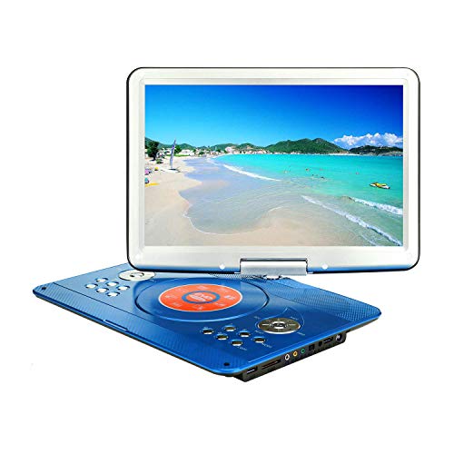 YOOHOO 16.9'' Portable DVD Player with 6 Hours Rechargeable Battery,14.1'' HD Swivel Large Screen,Remote Controller,Supports SD Card, USB Port and Multiple Disc Formats (Blue)