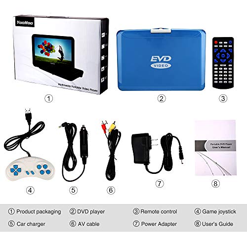 YOOHOO 16.9'' Portable DVD Player with 6 Hours Rechargeable Battery,14.1'' HD Swivel Large Screen,Remote Controller,Supports SD Card, USB Port and Multiple Disc Formats (Blue)