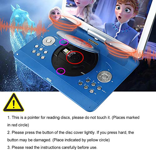 YOOHOO 16.9'' Portable DVD Player with 6 Hours Rechargeable Battery,14.1'' HD Swivel Large Screen,Remote Controller,Supports SD Card, USB Port and Multiple Disc Formats (Blue)