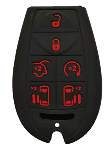 RUNZUIE Silicone Keyless Entry Remote Key Fob Cover Case Protector Shell Fit for Dodge Grand Caravan Charger Challenger Durango Journey Ram Magnum Jeep Town Country Black with Red 7 Buttons