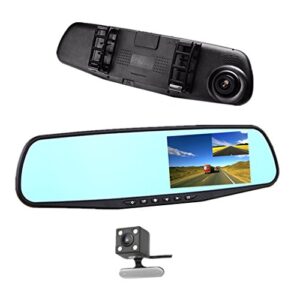 car dvr rear view mirror video recroder 4.3″ inch car camera dual lens cam night