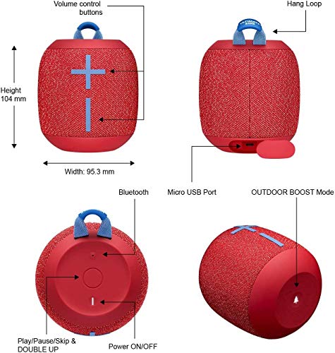 Logitech Ultimate Ears WONDERBOOM 2 Portable Waterproof Bluetooth Speaker - Wireless Boom Box - Non Retail Packaging (Radical Red)