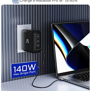 140W USB C Charger, PD3.1 GaN 3Port Type C Wall Charger Fast Charging Station Adapter, PD 100W PPS Charger Block for MacBook Pro 16"/Air, iPhone 14 Pro Max, Galaxy S22/S21,Tablet,Laptop-Black