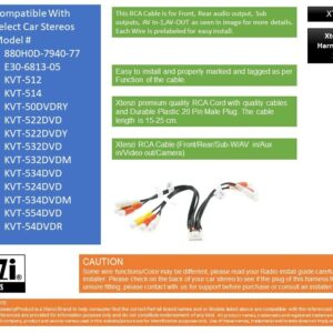 Xtenzi 20Pin RCA Cord Assembly Harness Car Audio Video Compatible with JVC Kenwood KVT-514 KVT-512 KVT-516 - XT91916