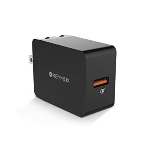 quick charge 3.0 18w usb wall charger, keymox fast charging cell phone adapter compatible with samsung galaxy note8 / s9 /s8 / s8+, lg g6 / v30, htc 10 and more devices-qualcomm certified (black)