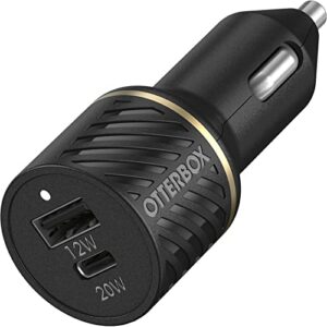 otterbox usb-c fast charge dual port car charger, 50w combined – black