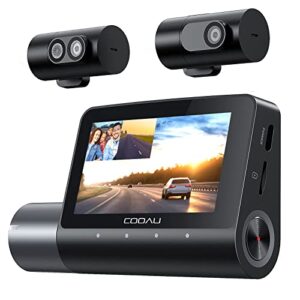 cooau 2.5k dash cam front and rear inside, 2.5k+1080p+1080p 3-channel dash cam, build-in gps wi-fi, dash camera for cars with super ir night vision, 24-hr parking mode, supports 512 gb max (d50)