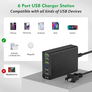 USB C Wall Charger, Flymic 96W 6 Port USB Wall Charger Station Fast Portable USB C Charger Adapter 3 USB C and 3 USB A Compatible for iPhone 14/13 Pro Max/13 Pro/13, iPad Pro, Switch, Galaxy S21