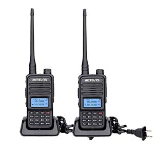 retevis rt85 walkie talkies long range, dual band 200 channels high power 2 way radios, dtmf remote stun ani handheld two way radio rechargeable, for hiking hunt(2 pack)