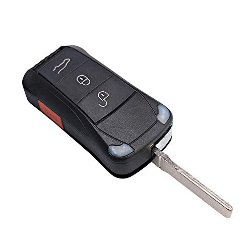 DJL1 Keylesss Entry 3+1 Button Uncut Car Flip Folding Key Shell Case Cover for Porsche Cayenne KR55WK45032 Replacement Remote Key Fob