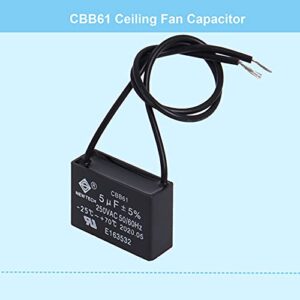 Podoy CBB61 Ceiling Fan Capacitor for Compatible with New Tech 5uf 250VAC 50/60HZ 2 Wire