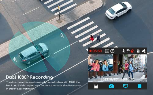 Dual Dash Cam with Built-in GPS, COOAU 1080P Front and Inside WiFi Dash Camera for Cars, Sony Sensor, Supercapacitor, 4 IR Night Vision, G-Sensor, Loop-Recording & Parking Mode (D20)