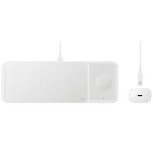 samsung electronics wireless charger trio, qi compatible – charge up to 3 devices at once for galaxy phones, buds, watches, and apple iphone devices (white)