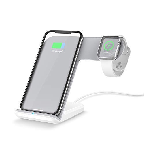 2 in 1 Charging Station, Fast Qi Wireless Charger Stand, FACEVER Wireless Charging Stand for Apple Multiple Devices iPhone 14 Pro 13 12 Max 11 Xs X XR 8 Plus Apple Watch Series Ultra 8 7 6 5 4 3 2