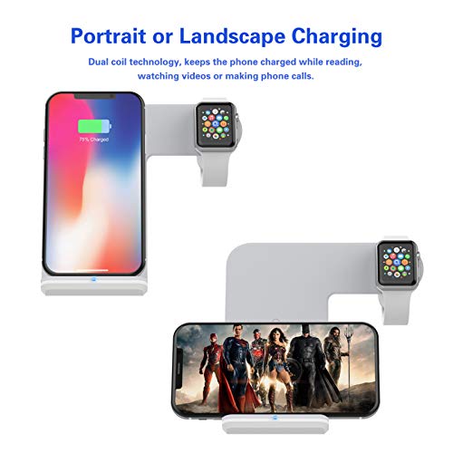 2 in 1 Charging Station, Fast Qi Wireless Charger Stand, FACEVER Wireless Charging Stand for Apple Multiple Devices iPhone 14 Pro 13 12 Max 11 Xs X XR 8 Plus Apple Watch Series Ultra 8 7 6 5 4 3 2