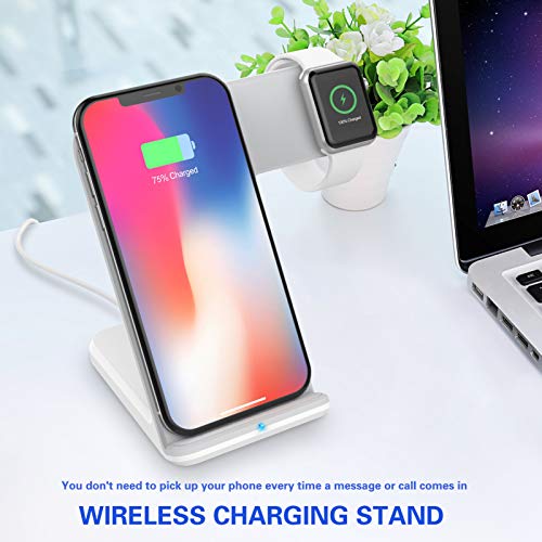 2 in 1 Charging Station, Fast Qi Wireless Charger Stand, FACEVER Wireless Charging Stand for Apple Multiple Devices iPhone 14 Pro 13 12 Max 11 Xs X XR 8 Plus Apple Watch Series Ultra 8 7 6 5 4 3 2