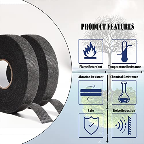 MEBMIK 2 Rolls 0.75in(W) X 82ft(L) Cloth Electrical Tape,Wire Loom Tape,Automotive Wiring Harness wrap Tape,Car Audio & Video Wiring Harnesses,Automotive Wire wrap Protection/Noise Reduction