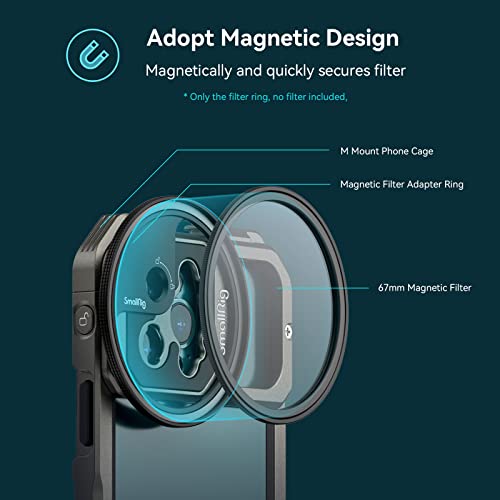 SmallRig 67mm Magnetic Cellphone Filter Ring Adapter for M agnetic ND Filter, Compatible with Phone Cage/Case with M Lens Mount for iPhone 14 13 Series / 12 Pro / 12 Pro Max - 3839