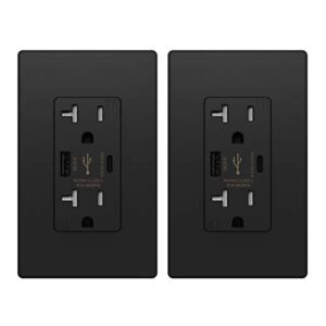 elegrp 36w quick charge usb wall outlet, type a & type c power delivery and quick charge for iphone/ipad/samsung/lg/htc/android, 20a usb receptacle, ul listed, w/wall plate, 2 pack, matte black