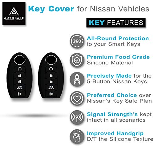 Autobase Silicone Key Fob Cover for Nissan Rogue Murano Armada Maxima Altima Sedan Pathfinder Infiniti JX35 Q50 Q60 QX56 QX60 QX80 | Car Accessory | Key Protection Case 2 Pcs (Black)