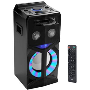 pyle karaoke vibe pa bluetooth audio video/dvd speaker system – 800w multimedia cd/dvd player for tv, projectors, w/fm, usb, mic, aux, hdmi, rca inputs, echo & led mode, w/remote control – pkrk270bt