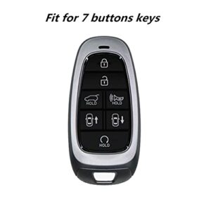 WFMJ Leather for 2022 2021 2020 2019 Hyundai Sonata Santa Fe Tucson Smart 5 7 Buttons Key Fob Case Keychain Cover Chain (Black,7 Buttons)