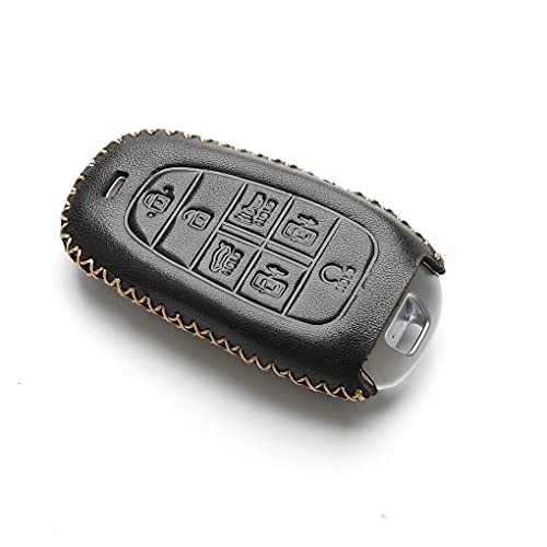 WFMJ Leather for 2022 2021 2020 2019 Hyundai Sonata Santa Fe Tucson Smart 5 7 Buttons Key Fob Case Keychain Cover Chain (Black,7 Buttons)