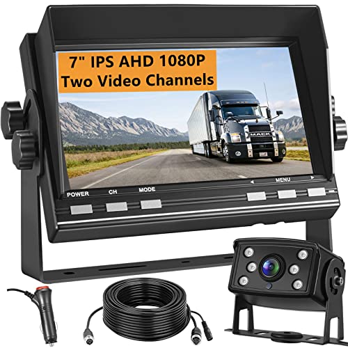 AHD 1080P RV Back Up Camera Systems for Truck, 7" IPS Monitor Vehicle Backup Cameras, IP69 Waterproof Rear View Camera IR Night Vision, Wire Reserve Camera for Van/Car/RV/Trailer/Camper