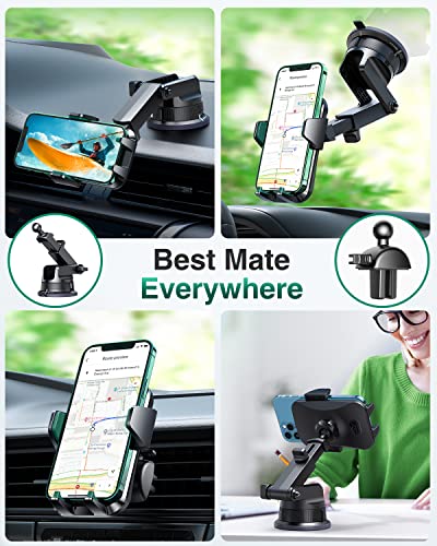 VANMASS [2023 Upgraded] Car Dashboard Phone Holder Mount [Super Suction Cup] Compatible for iPhone 13 Pro Max 12 11 X Xr 8 7 Plus Mini Se Universal Cell Phone Windshield Vent Handsfree Cradle，Green