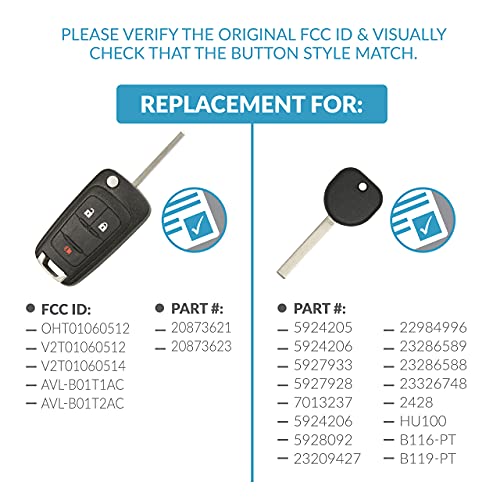 Keyless2Go Replacement for Keyless Remote 3 Button Flip Car Key Fob for OHT01060512 with Uncut Transponder Ignition Car Key High Security Laser Sidemill B119 HU100