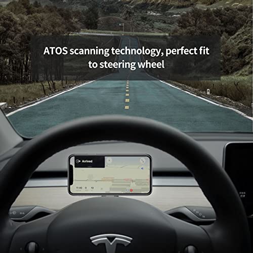 TPARTS Steering Wheel HUD Magnetic Cellphone Mount Phone Holder Stand for Tesla Model 3 / Model Y, Compatible with iPhone and Other 4.7-6.5'' Smartphones （TP200)