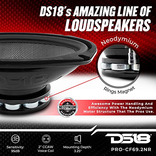 DS18 PRO-CF69.2NR 6 x 9 Inches Water Resistant Loudspeaker - Mid-Bass Carbon Fiber Cone and Neodymium Rings Magnet 600 Watts 2-Ohms - Ideal for Motorcycle & Motorsports (1 Speaker)