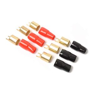 3 Pairs Copper Gold Plated 0 Gauge Spade Terminal Crimp Connectors Adapters Crimp Barrier Spades for Speaker Wire Cable Terminal Plug - 0GA (Red and Black)