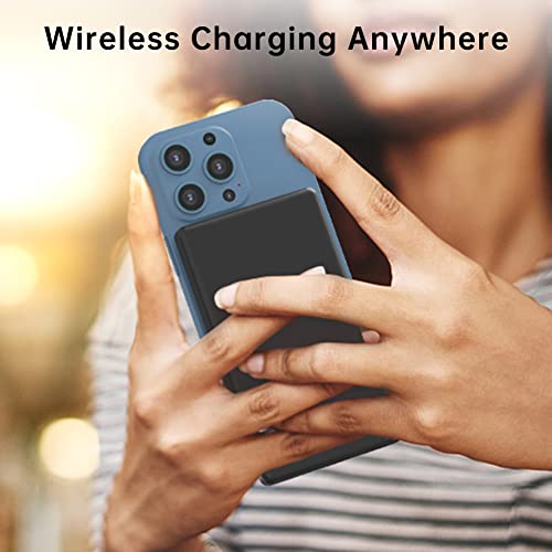 PEAPOLET Magnetic Wireless Power Bank,3 in 1 Slim 5000mAh Wireless Portable Charger Mag-Safe Battery Pack Compatible with iPhone 14/13/12/Pro/Mini/Pro Max Apple Watch Series 8/7/6 (Black)