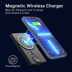 PEAPOLET Magnetic Wireless Power Bank,3 in 1 Slim 5000mAh Wireless Portable Charger Mag-Safe Battery Pack Compatible with iPhone 14/13/12/Pro/Mini/Pro Max Apple Watch Series 8/7/6 (Black)