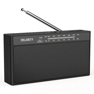 rechargeable fm/am portable radio | radio with 10 hours of playback, usb charging, headphone jack and aerial | majority belford fm and am radio | clear sound quality and excellent reception